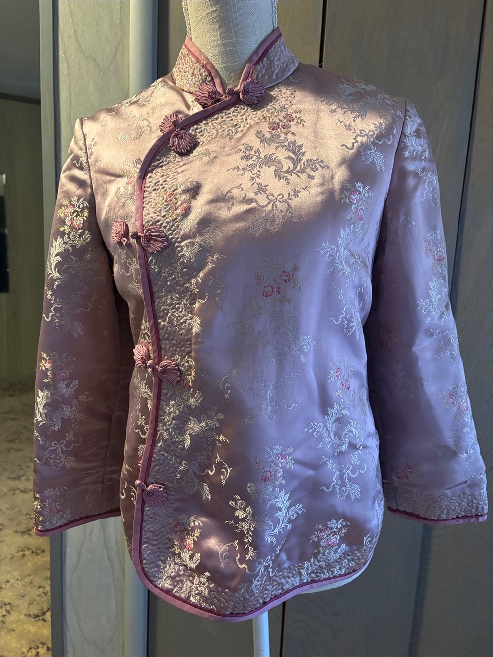Anthropologie Fei Cheongsam Pink Jacket Coat Embroidered Retro